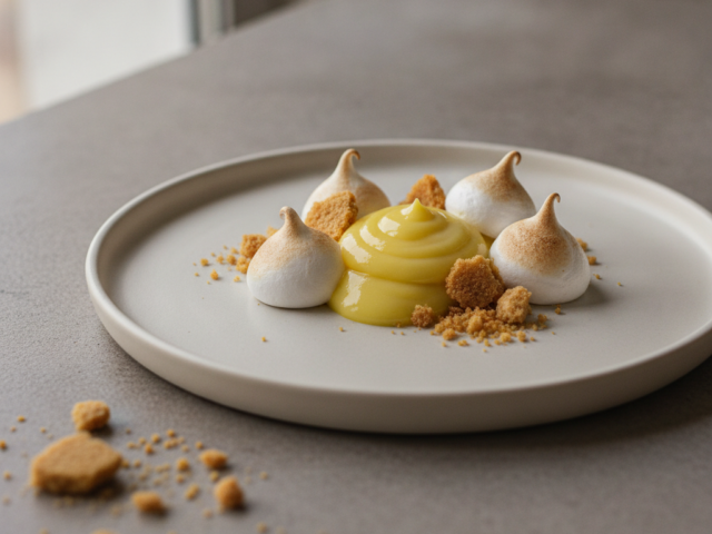 Desconstrução de Torta de Limão: Merengue de Cachaça e Sablé de Gengibre